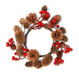 4.5" Inner Diameter Mixed Pine Cone and Berry Pillar Candle Ring, Set of 2