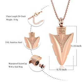 Stainless Steel Urn Necklace for Men - Arrowhead Memorial Pendant Cremation Ash Jewelry Bereavement Keepsakes Gift for Loss of a Loved One (Rose Gold)