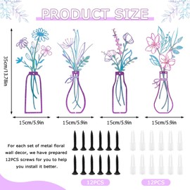 WYZCTTD 4 Pieces Metal Flowers Wall Arts Rustic Farmhouse Home Wall Decor for Living Room Minimalist Bathroom & Dining Room Decorations Ideal Housewarming Gifts(Purple)