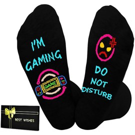 Do Not Disturb I'm Gaming Funny Gifts for Boy Novelty Present Fun Socks for Gamer Gift Ideas for Him On Birthday Christmas Cotton Comfortable Breathable Not Fade 6-13, Colorful