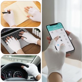 Nogeqi 4 pares de guantes blancos de algodón fino sin dedos para eczema, guantes de dormir para manos secas para mujeres, hidratantes durante la noche