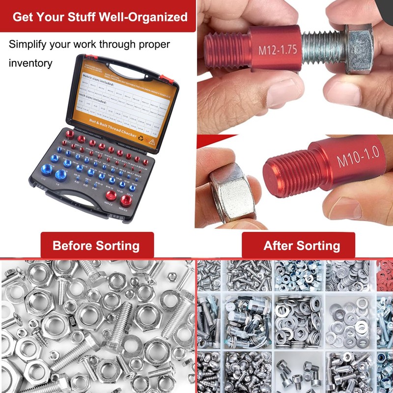 44pcs Nut and Bolt Thread Checker, 23 Inch & 21
