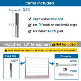 Muzata 20 Pack 1/8" Invisible Cable Railing Kit Hardware Cable Railing Toggle Anchor Terminal Fixed End for Metal Post T316 Stainless Steel Stair Angle Adjustable Deck One-Post Corner CR07