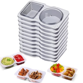 HWHIEUAIK 10pcs Double Compartment Condiment Containers with Lids, 2025 New Disposable 2 Compartment Snack Containers, Portion Cups Reusable Plastic Snack Container for to-go Sauce
