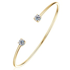 PROSTORY Moissanite Cuff Bracelet for Women, 1.0cttw D Color VVS1 Round Moissanite Bracelet fit 7" Below Wrist, 925 Silver Open Bangle for Wife or Mom Birthday Gifts (Gold)