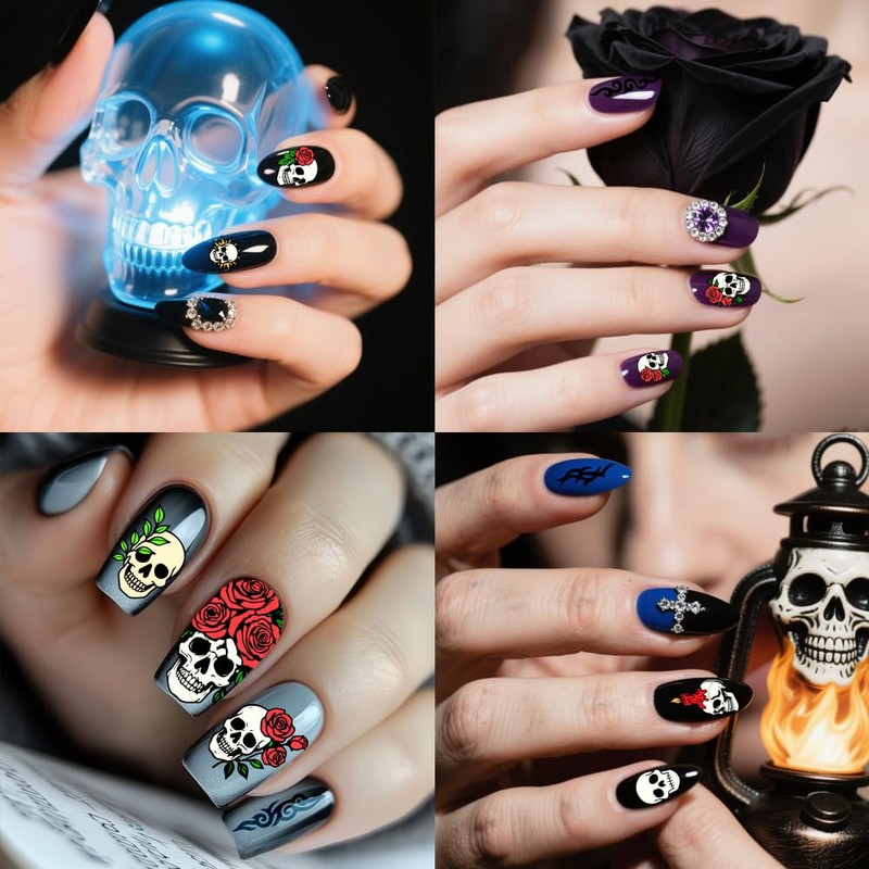 PH PandaHall 3 Pieces Nail Stamping Plate with Flower Skull