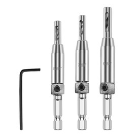 3pcs Self Centering Drill Bit Set, Hinge Pilot Hole Drill Bit, 1/4" Hex Shank, Steel Pilot Bits with Wrench, 5/64" 7/64" 9/64" Precision Guide Bits for Cabinet Door Window Hardware Installation