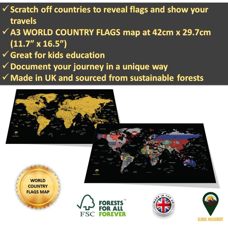 Global Walkabout Scratch Off Map with Flags background – Deluxe