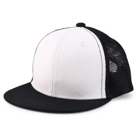 Armycrew - Gorra de malla plana para bebés a jóvenes, Blanco Negro, Medium