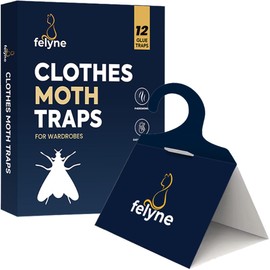 Moth Traps for Wardrobes 12 Pack, Clothes Moth Killer with Pheromone, Clothes Carpet Protection Repellent, Sticky Paper Traps for Moths Treatment by Felyne