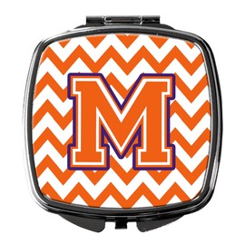 Caroline's Treasures CJ1062-MSCM Letter M Chevron Orange and Regalia Compact Mirror Decorative Travel Makeup Mirror for Women Girls Gifts Pocket Makeup Mirror Folding Handheld