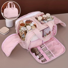 Large Capacity Cosmetic Travel Toiletry Organizer Lightweight Portable Four-Door Zipper Closure Medication Case Suitable LG-Q075color: Black