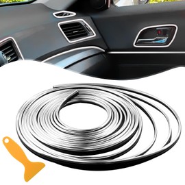 Tiras de embellecedor para interior de coche, universal, 5 m, accesorio de decoración con herramienta de instalación (5 m), color plateado