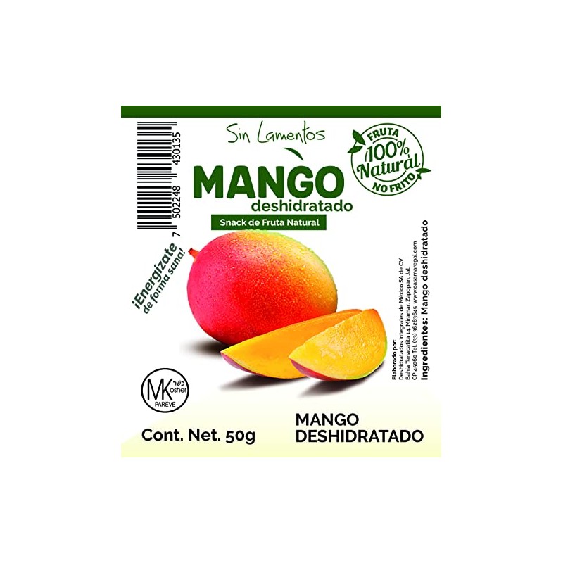 Snack De Mango Deshidratado (10 piezas). Natural, SIN azúcar añadida