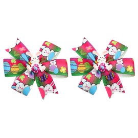 IKOLA Easter Bunny Hair Bows 3 Inch Hair Bow Clips Handmade Ribbon Bows Alligator Clips Easter Spring Hair Accessories for Girls