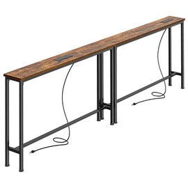 SUPERJARE 78.8 inch Narrow Console Table with Outlet, Sofa Table Set of 2, Behind Couch Table, Long Entryway Tables with Charging Station, for Living Room, Rustic Brown