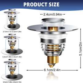 AURUZA AURUZA 2 Pack Universal Bathroom Sink Stopper, Strainer for 1.1-1.5 Inch Bullet Core Push Type Basin Pop Up Drain Filter,Bathtub Converter with Anti Clogging Basket Hair Catcher