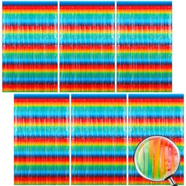 Xialvyu Pack of 6 Tinsel Curtains Glitter Dark Gradient Foil Curtain Tinsel Curtain 1 m x 1.9 m Party Curtain for Wedding, Birthday, Background Decoration (Dark Gradient)