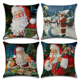 FOME Christmas Cushion Covers, Set of 4 Throw Cushion Covers, 18 x 18 Inches, Christmas Decorative Cushion Cover for Living Room, Sofa, Chair, Home, Office, Shop, Decor, Gift