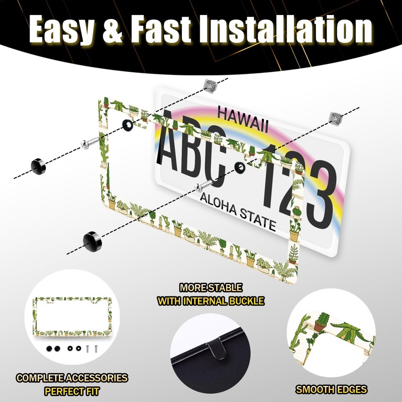Cute Cactus License Plate Frame Tropical License Plate Holder Stainless