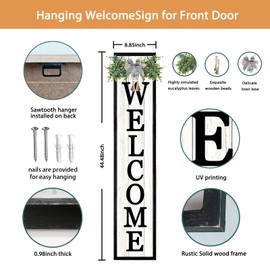 Surfapans Welcome Sign for Front porch Standing 45"X9"Large Wood Frame Outdoor Tall Welcome Signs Vertical Decor for Farmhouse Rustic Home Modern Outside Front Door Wall Decorations (Black)