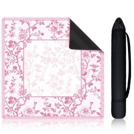Sonwyoung 22 Inch Mini Chinoiserie Mahjong Mat for Travel Set Pink and White Floral Mahjong Mat Cute Small Domino Accessories Gifts Domino and Tile Game Table