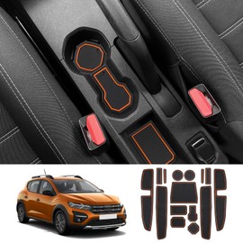 Coleya Non-Slip Mats Compatible with Dacia Jogger 2021-2024, Centre Console Rubber Mats, Door Seam Mats, Drink Holder Mat, Dacia Jogger Accessories, Rubber Non-Slip Mats (Orange)