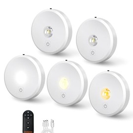 Puck Lights Cordless with Remote Control, 2200mAh Rechargeable Under Counter Lighting,3 Color Temperatures Dimmable Under Cabinet,Closet Light,Tap Light for Hallway (Wood, 5PCS)