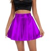 Women's Shiny Flared Pleated Mini Skater Skirt (XL, Purple)