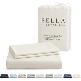 Bella Coterie Luxury Bamboo Cal King Duvet Cover Set | 100% Organically Grown Bamboo Viscose | Corner Ties | Ultra Soft | Cooling | Two Pillow Shams | 106 x 94 | No Insert [Ivory]