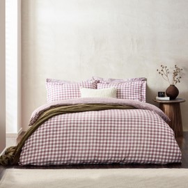 Yard Barton Gingham Check Duvet Cover Set - 100% Cotton, Reversible, Oxford Pillowcases, Soft & Breathable Premium Bedding (Single - Berry)