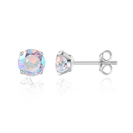 Limerencia Hypoallergenic G23 Titanium Earrings, F136 Implant Grade Pure Titanium, Suitable for Sensitive Ears with Birthstone Crystals CZ Simulated Diamonds (Aurora Borealis)