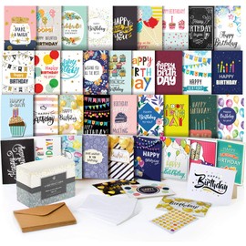 60 Happy Birthday Cards Assortment - Bday Cards in Bulk - 5x7 Assorted Variety Box Set Pack Unique Designs with Envelopes - Birthday Card for Men Women Kids - for Office - Greeting Message Inside