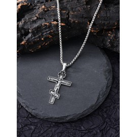 Shusukue Cross Pendant Chain 925 Sterling Silver Rose Cross Vintage Necklace Crucifix Chain Gothic Religious Jewellery Gift for Women Men Girls Boys, Sterling Silver