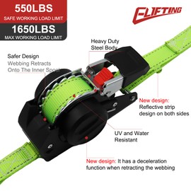 ELIFTING 4-Pack Retractable Ratchet Straps 1" x 10ft, 1650 lbs Break Strength – Heavy Duty Tie Down Straps for Truck, Trailer, Motorcycle, ATV, UTV, Green