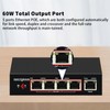 60W 4-Port Gigabit PoE Switch/Extender PoE Splitter Repeater, 10/100/1000Mbps, Supports