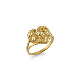 LA BLINGZ 10K Yellow Gold Nugget Diamond-cut Heart Ring (Small) (4.75)