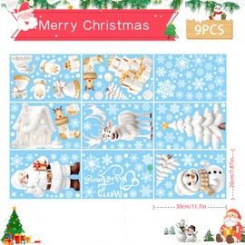 Bighan Christmas Window Stickers, 9 Sheet Santa Rudolph Snowflakes Window Clings PVC Staic Stickers for Xmas Window Decoration