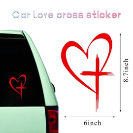 DXNQ Love Cross Sticker Decal, Faith Hope Love Heart Cross Stickers Car Bumper Decals, 8.7''×6'' Vinyl Decoration Stickers for Car Window Wall Laptop Notebook, Car Accessories (Red)