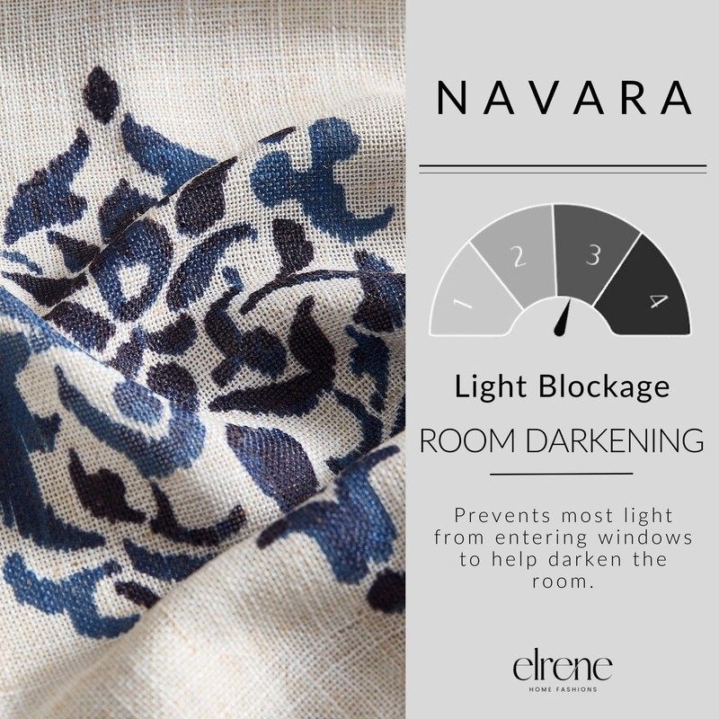Elrene Home Fashions Navara Medallion Room-Darkening Window Curtain, Single Panel,