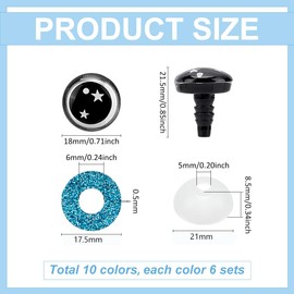 PH PandaHall 30 Pairs18mm Star Safety Eyes for Crocheting 10 Colors 3D Glitter Craft Eyes Resin Crochet Eye with Washers Plastic Amigurumi Eye for Crochet Teddy Bear Plush Stuffed Animals Puppets