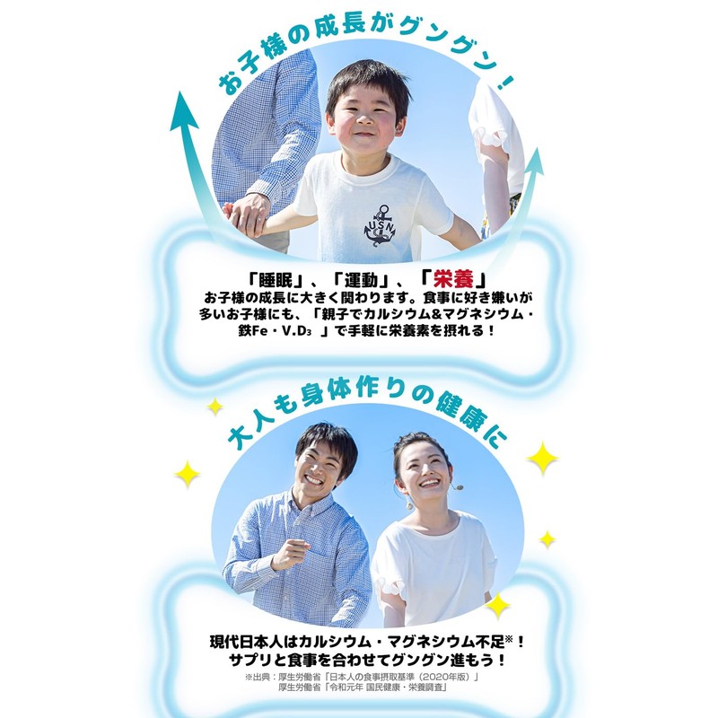 親子でカルシウム&マグネシウム・鉄Fe・ビタミンD 90粒【チュアブル/子育て応援/噛んで食べられる/いちご味/果汁パウダー入り/子供/健康/サプリ/サプリメント/栄養補助食品/安心国内製造/コプリナ】