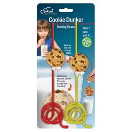 Set of 2 Washable Cookie Dunking Crazy Straws to Dunk Sandwich, Chocolate Chip or Other Cookie in a Glass or Mug of Milk Keeping Fingers Dry. Straw Rests on Cup Rim, Holds Cookie for Hand Free Dipping