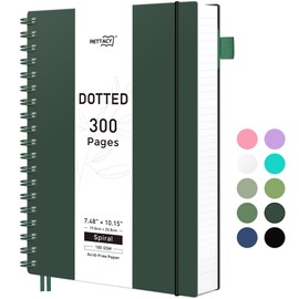 RETTACY Bullet Dotted Journal Notebook, 300 Pages, B5 Medium Size (7.4'' × 10''), 100 GSM Thick Paper, Flexible Plastic Cover, Spiral-bound, for Bullet Journaling, Planning, Tracking (Deep Green)