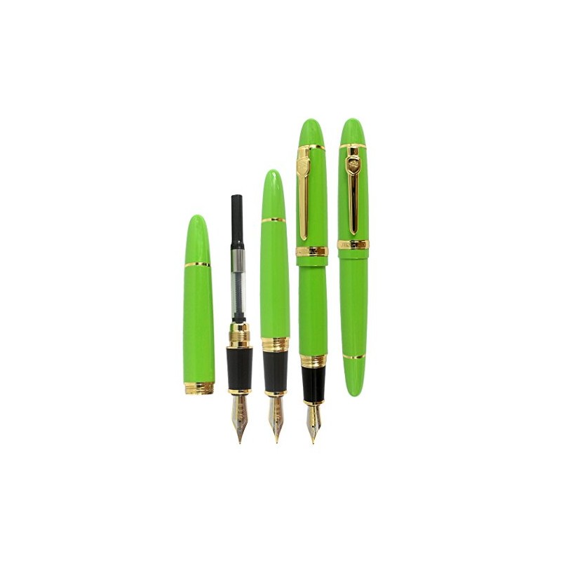 Pluma estilográfica Jinhao 159, punta mediana 18KGP, borde dorado, verde