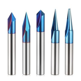 HOZLY CNC Router Bit 1/4'' Shank, 5PCS Wood Carving Bits Set, 15° Detail Carving Liner 20° Profile Bit 30° 60° 90° V Groove Router Bit, 2'' Long CNC Milling Cutter End Mill Bits