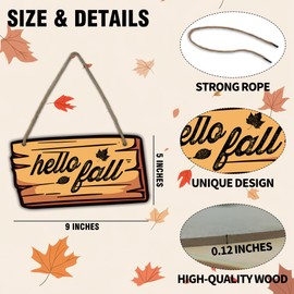 Fall Wooden Hanging Sign - Hello Fall Front Door Wreath Wooden Plaque For Thanksgiving Harvest - Rustic Autumn Door Sign For Porch, Outdoor, Farmhouse, Home & Party Decoration - A03