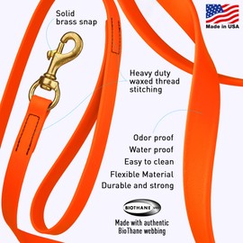 Viper K9 Biothane Working Dog Leash Waterproof Lead for Tracking Training Schutzhund Dog Sport & Search - Odor-Proof Long Line with Solid Brass Snap for Puppy Medium and Large 5/8" x 15ft HunterOrange