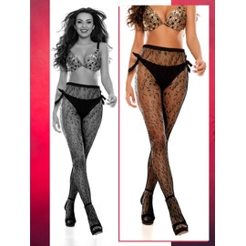 Women Fishnet Stocking Black Tight Skull Spider Web Legging Tight Small Hole Pattern High Pantyhose Waist Lace (Skull, Leopard Style)