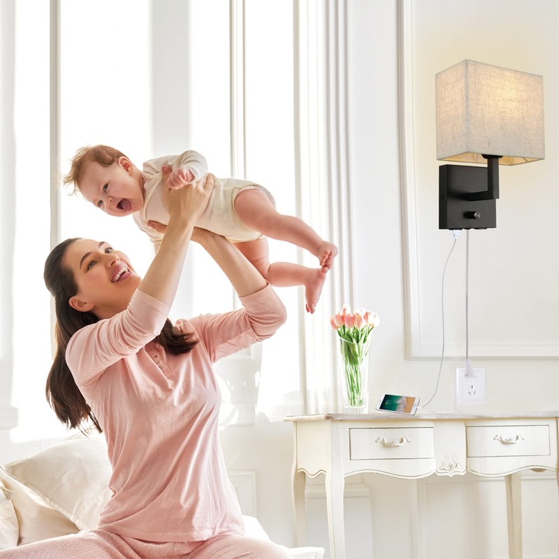 wkeessee Bedside Wall Mount Light with Dimmer Switch and Two